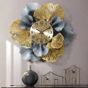 Luxury Metal Wall Clock with Floral Leaf